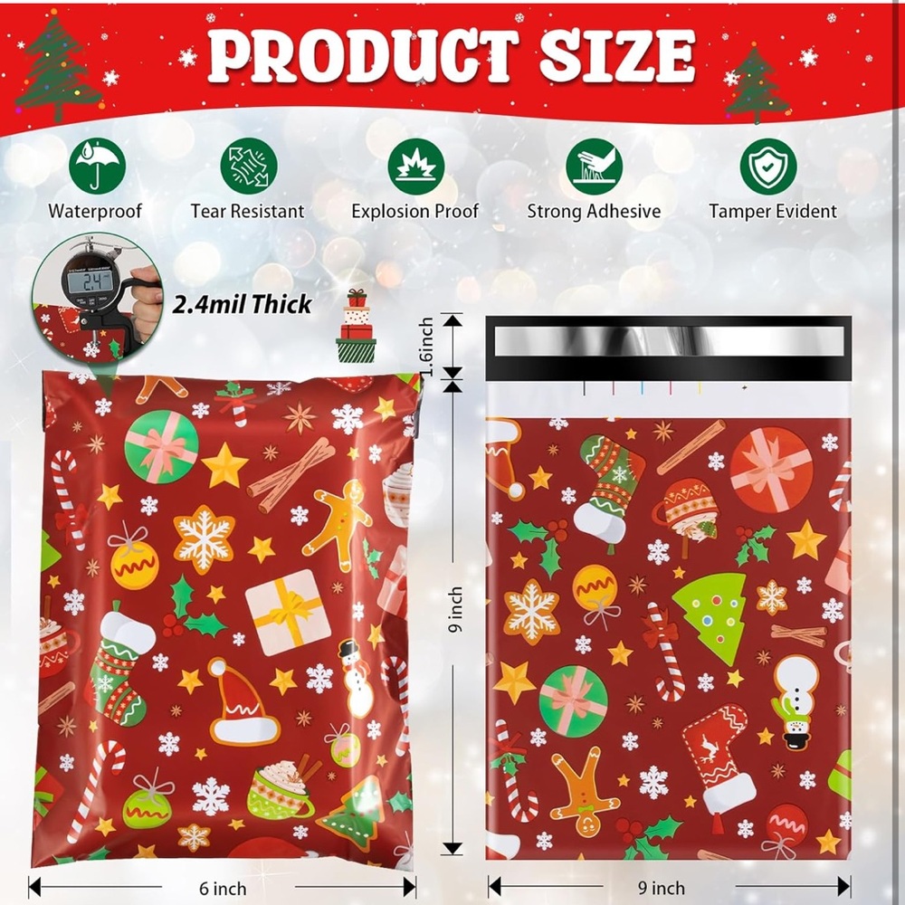 Festive Christmas Poly Mailers -10 COUNT - Picture 2 of 2